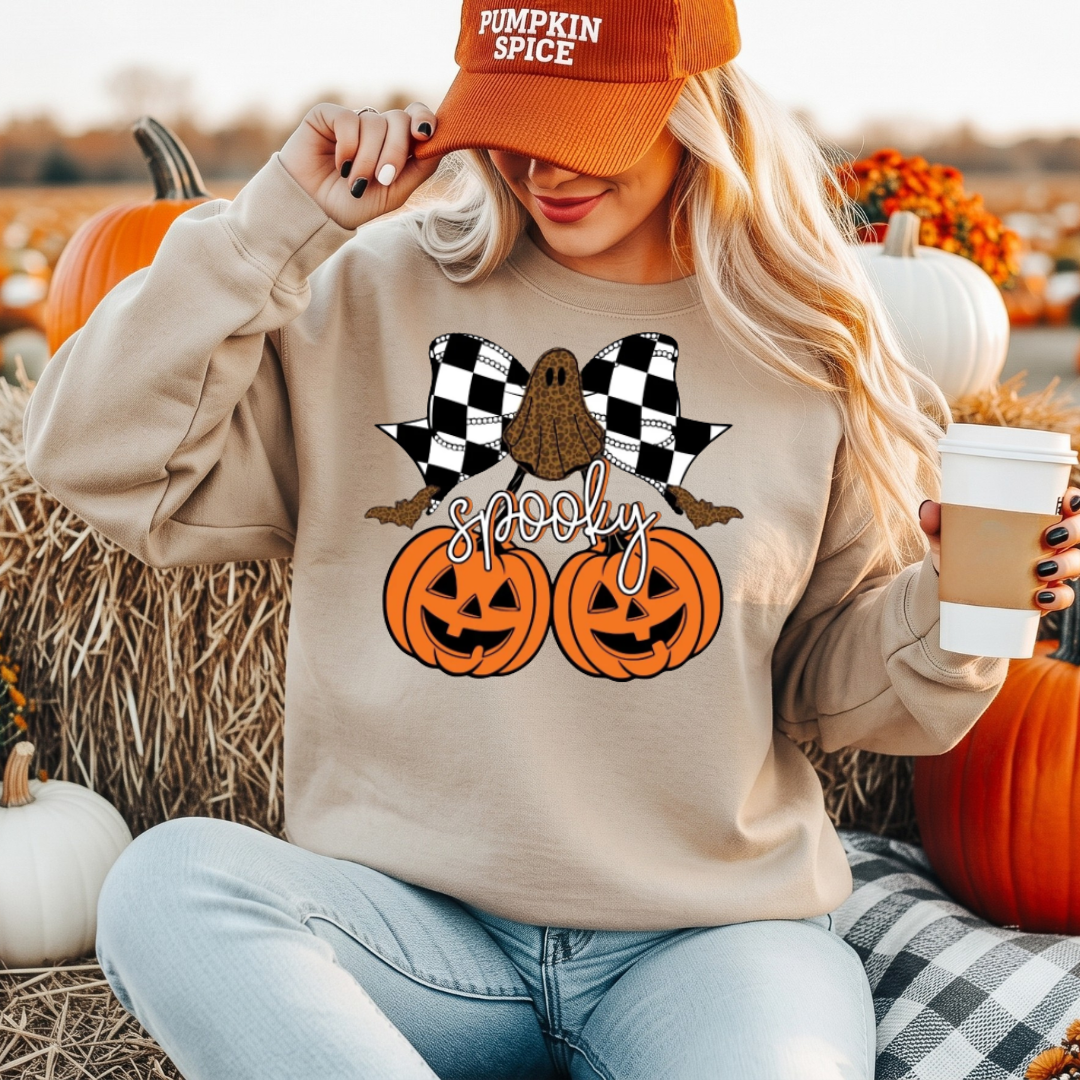 Spooky Pumpkin Bow T-Shirt or Sweatshirt | Halloween Graphic Shirt