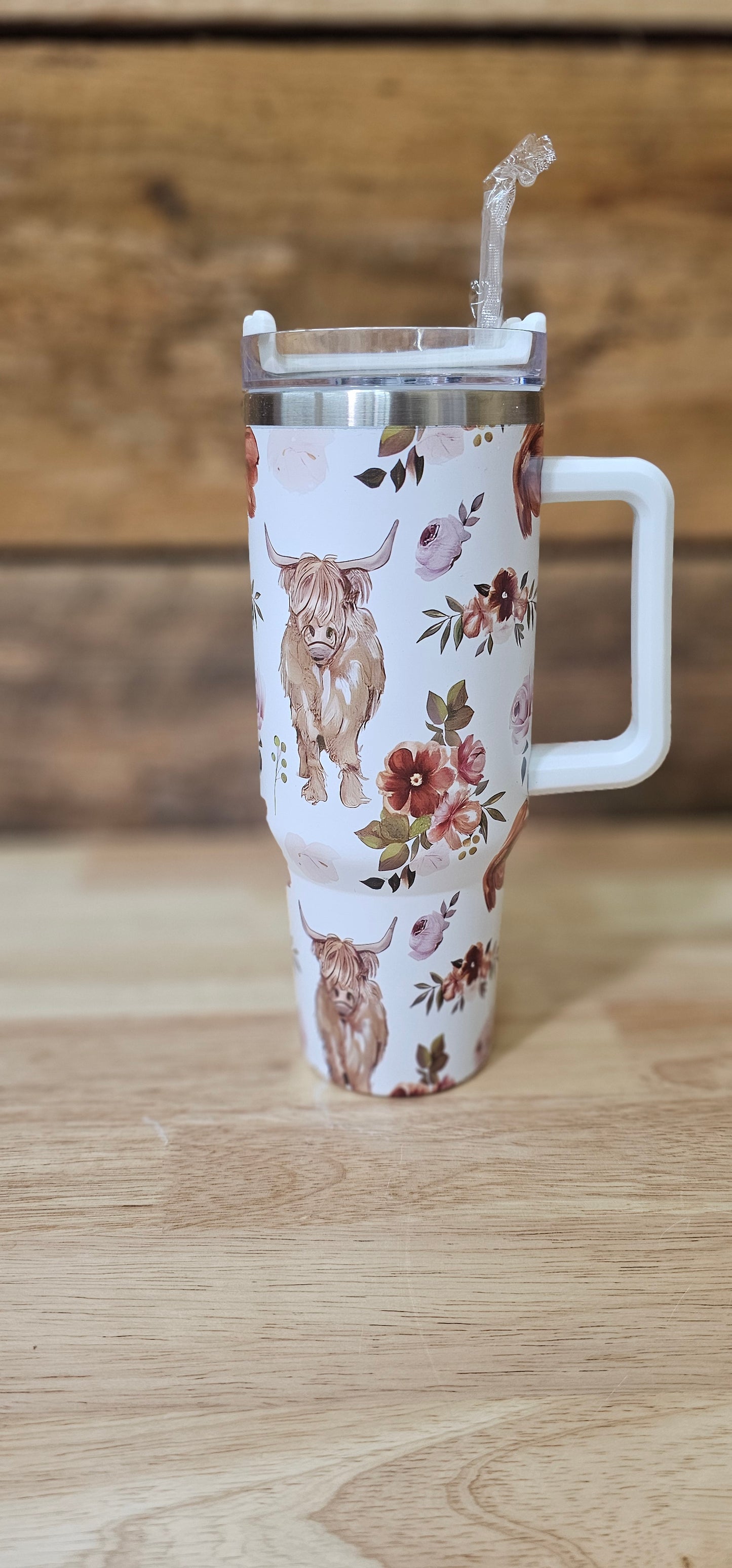 40oz Highland Cow Floral Tumbler