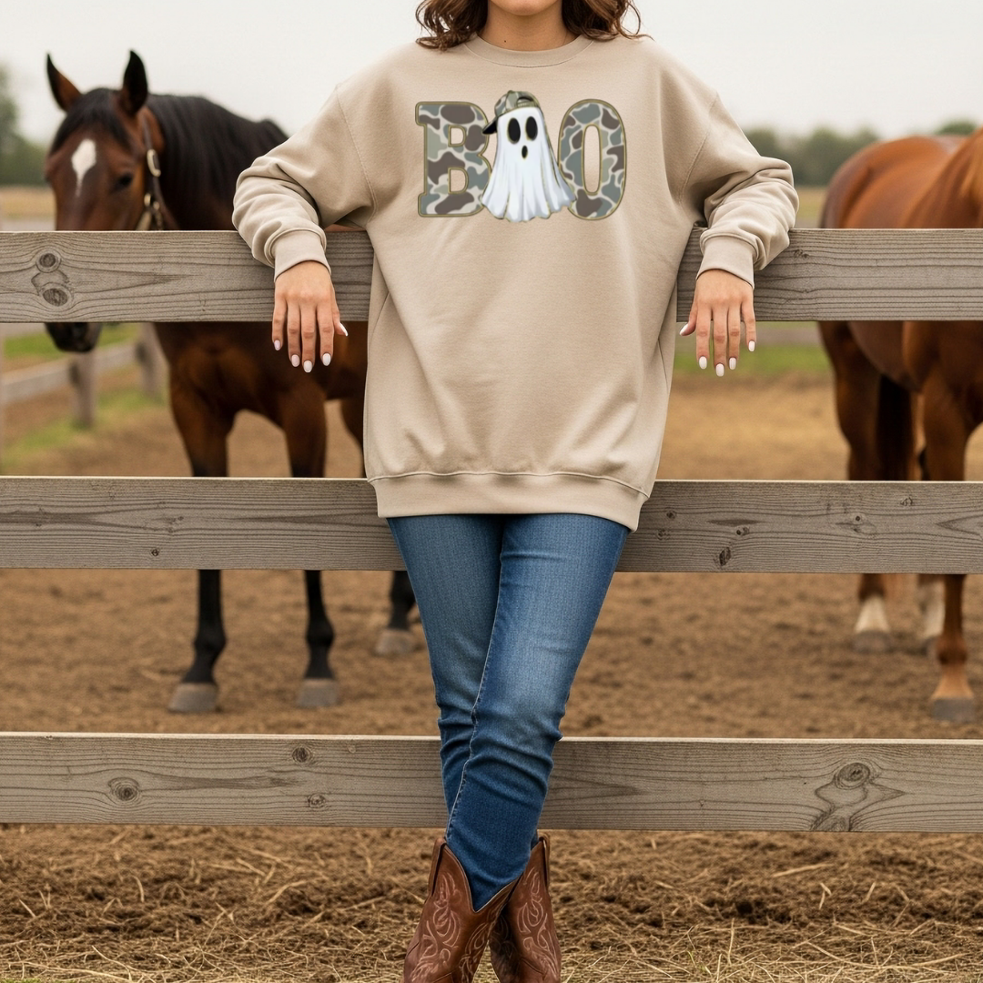Camo BOO Ghost T-Shirt or Sweatshirt | Western Halloween Shirt