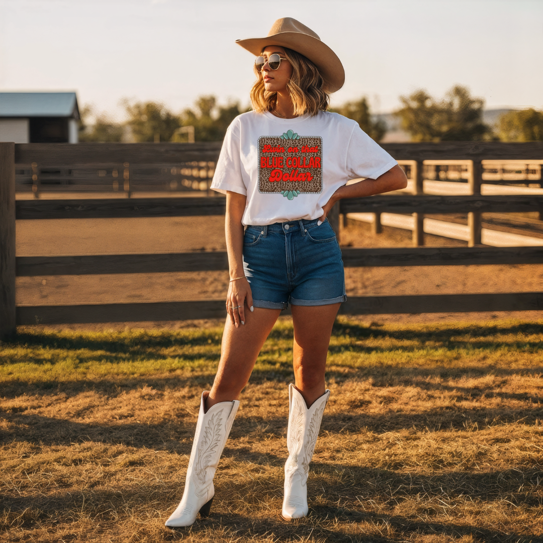 Livin’ on That Blue Collar Dollar Western Comfort Colors T-Shirt