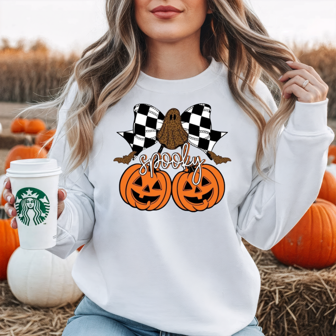 Spooky Pumpkin Bow T-Shirt or Sweatshirt | Halloween Graphic Shirt