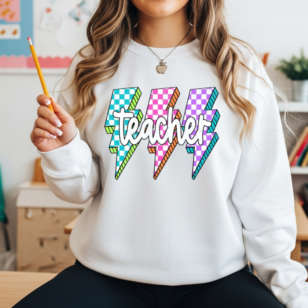 Retro Teacher Lightning Bolt T-Shirt or Sweatshirt | Colorful Teacher Shirt