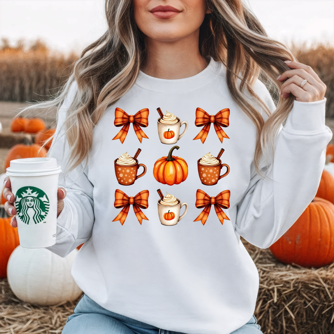 Pumpkin Spice & Bows Fall T-Shirt or Sweatshirt | Girly Fall Graphic