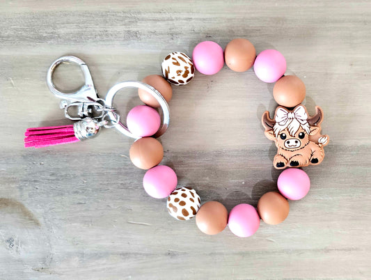Highland Cow Wristlet Keychain