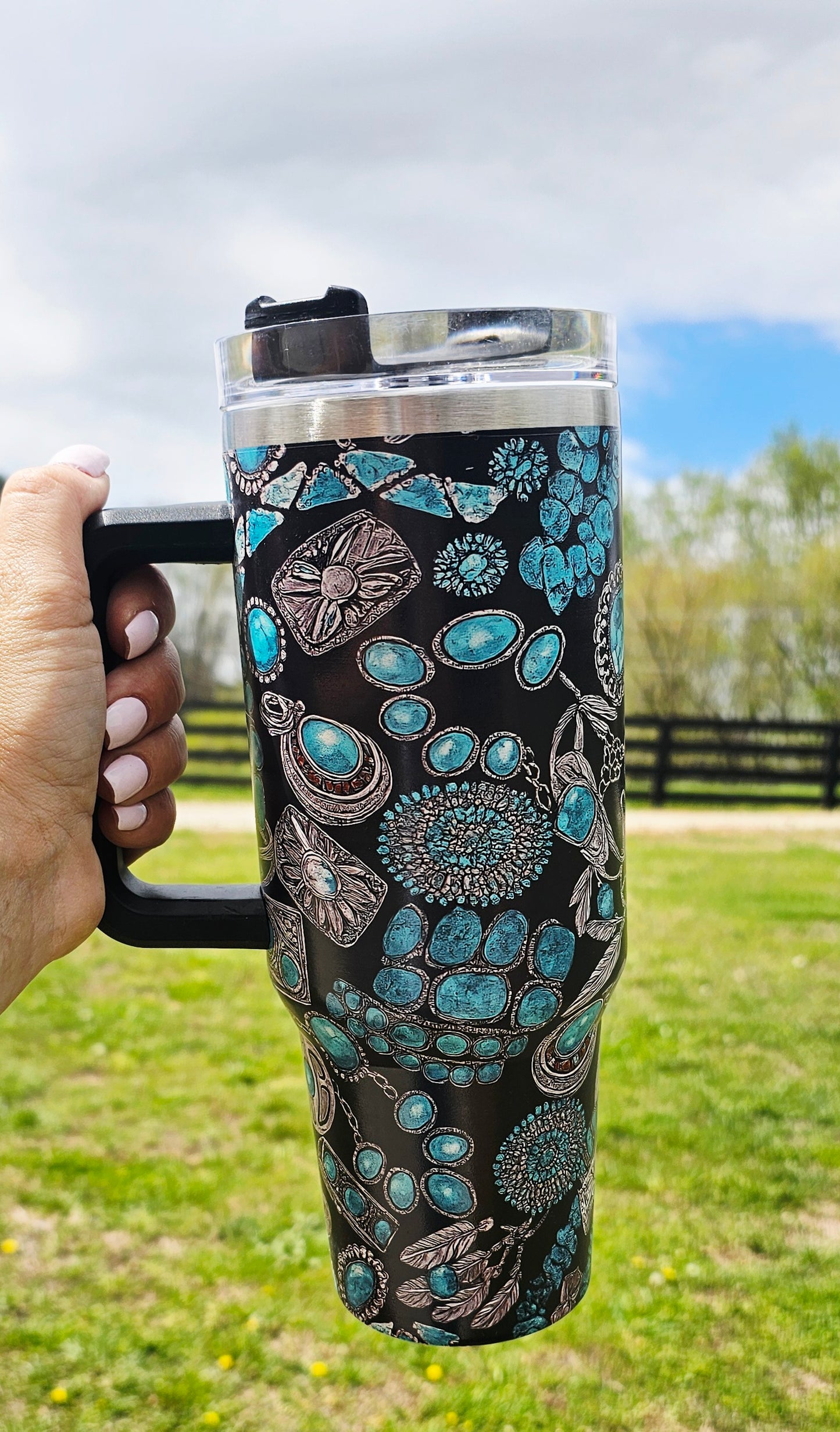 Turquoise Western 40oz Stainless Steel Tumbler