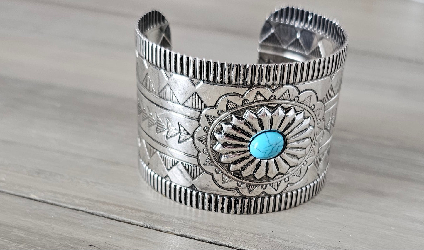 Turquoise Western Statement Cuff Bracelet