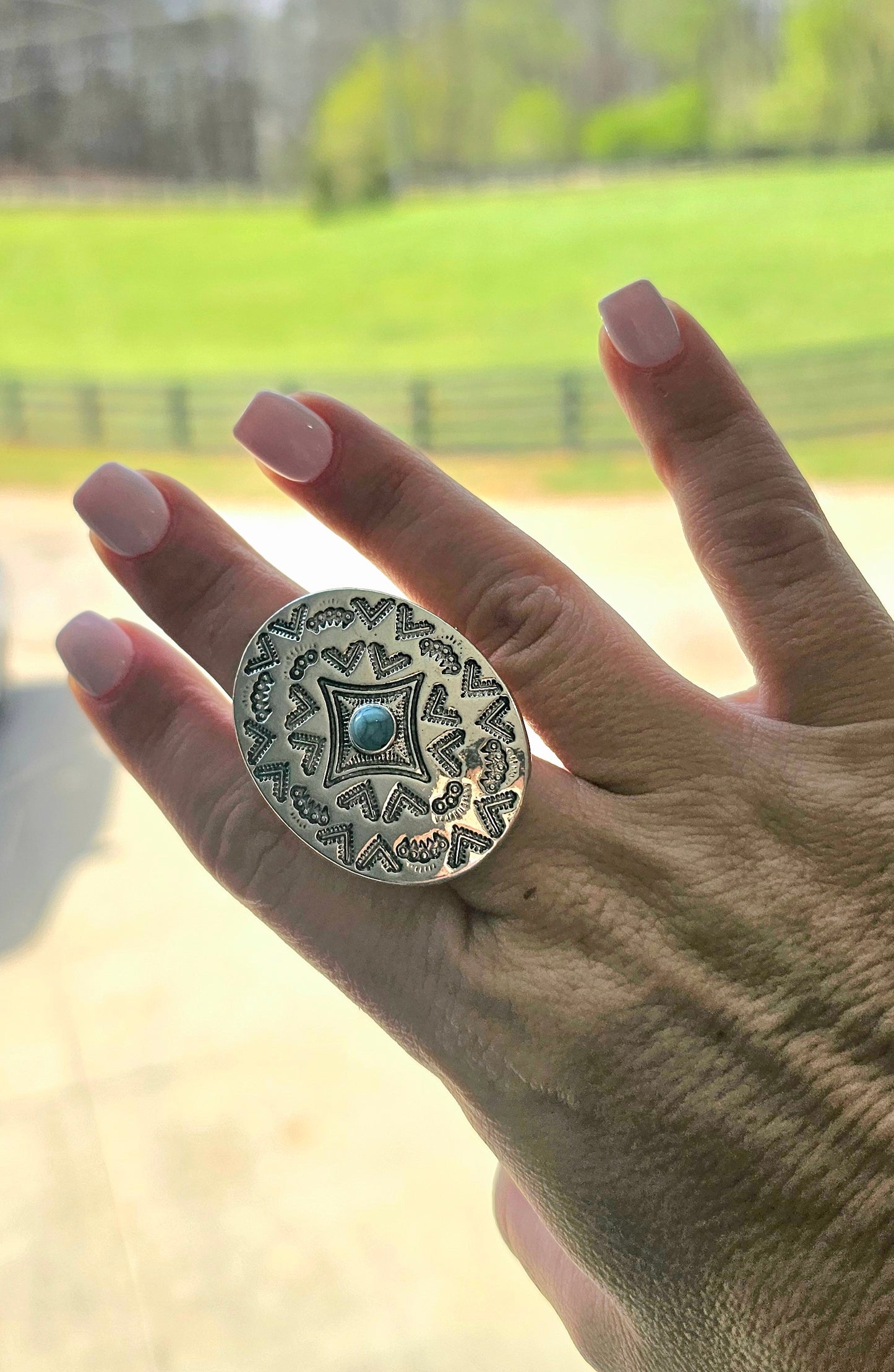 Turquoise Western Concho Adjustable Ring