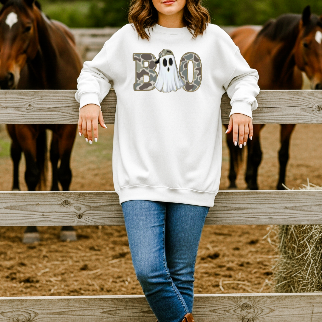 Camo BOO Ghost T-Shirt or Sweatshirt | Western Halloween Shirt