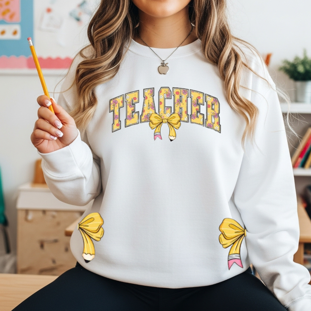Teacher Pencil Bow T-Shirt or Sweatshirt | Cute Teacher Apparel