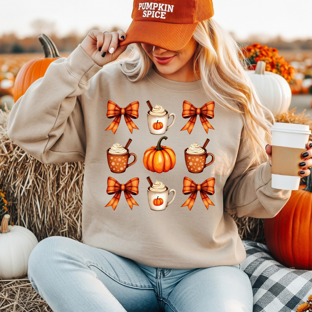 Pumpkin Spice & Bows Fall T-Shirt or Sweatshirt | Girly Fall Graphic