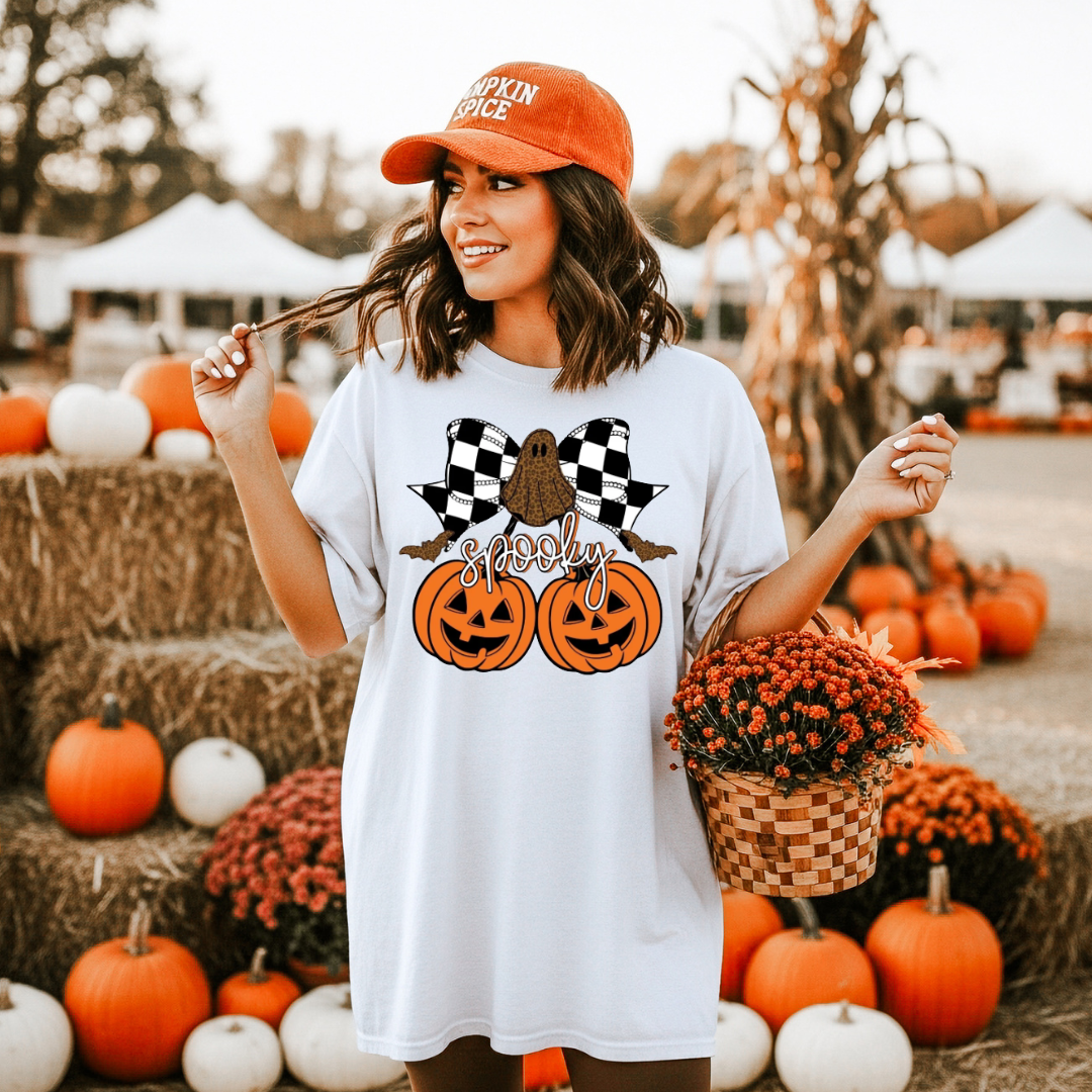 Spooky Pumpkin Bow T-Shirt or Sweatshirt | Halloween Graphic Shirt