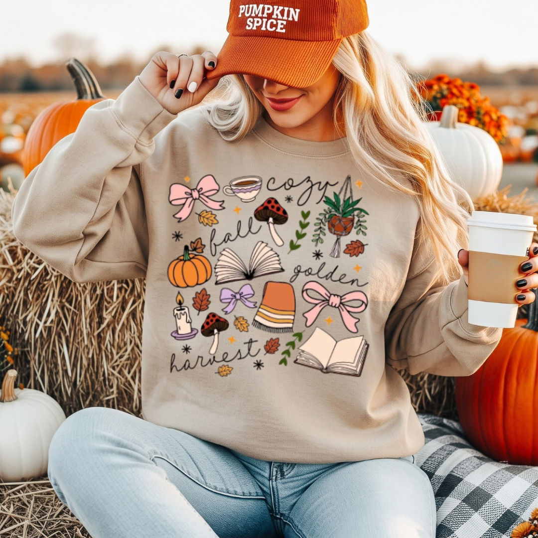 Cozy Fall Favorites T-Shirt or Sweatshirt | Cute Girly Fall Graphic