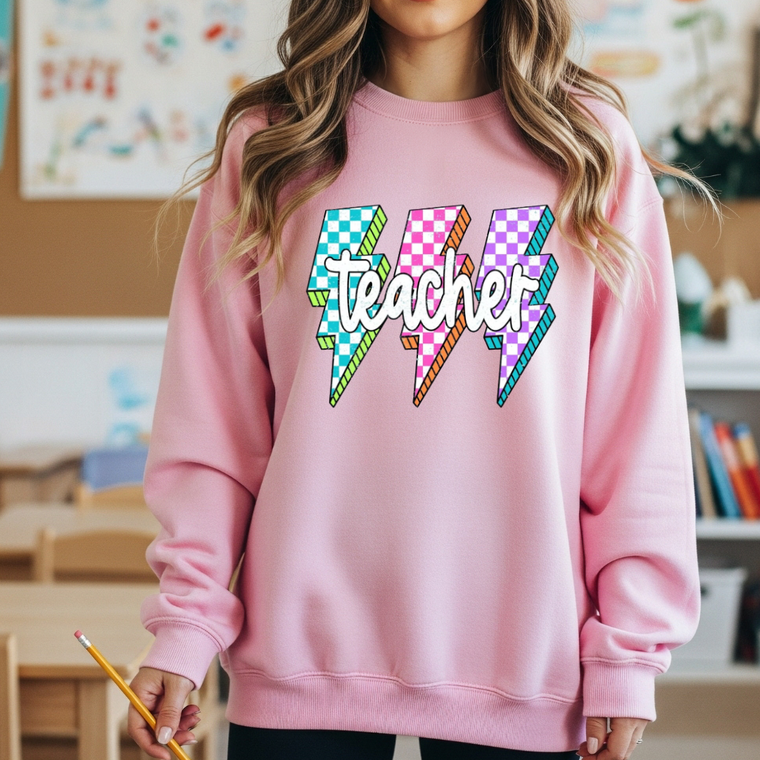 Retro Teacher Lightning Bolt T-Shirt or Sweatshirt | Colorful Teacher Shirt