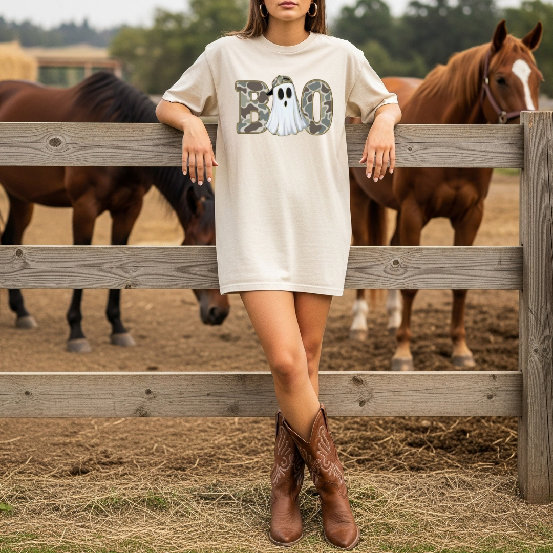 Camo BOO Ghost T-Shirt or Sweatshirt | Western Halloween Shirt