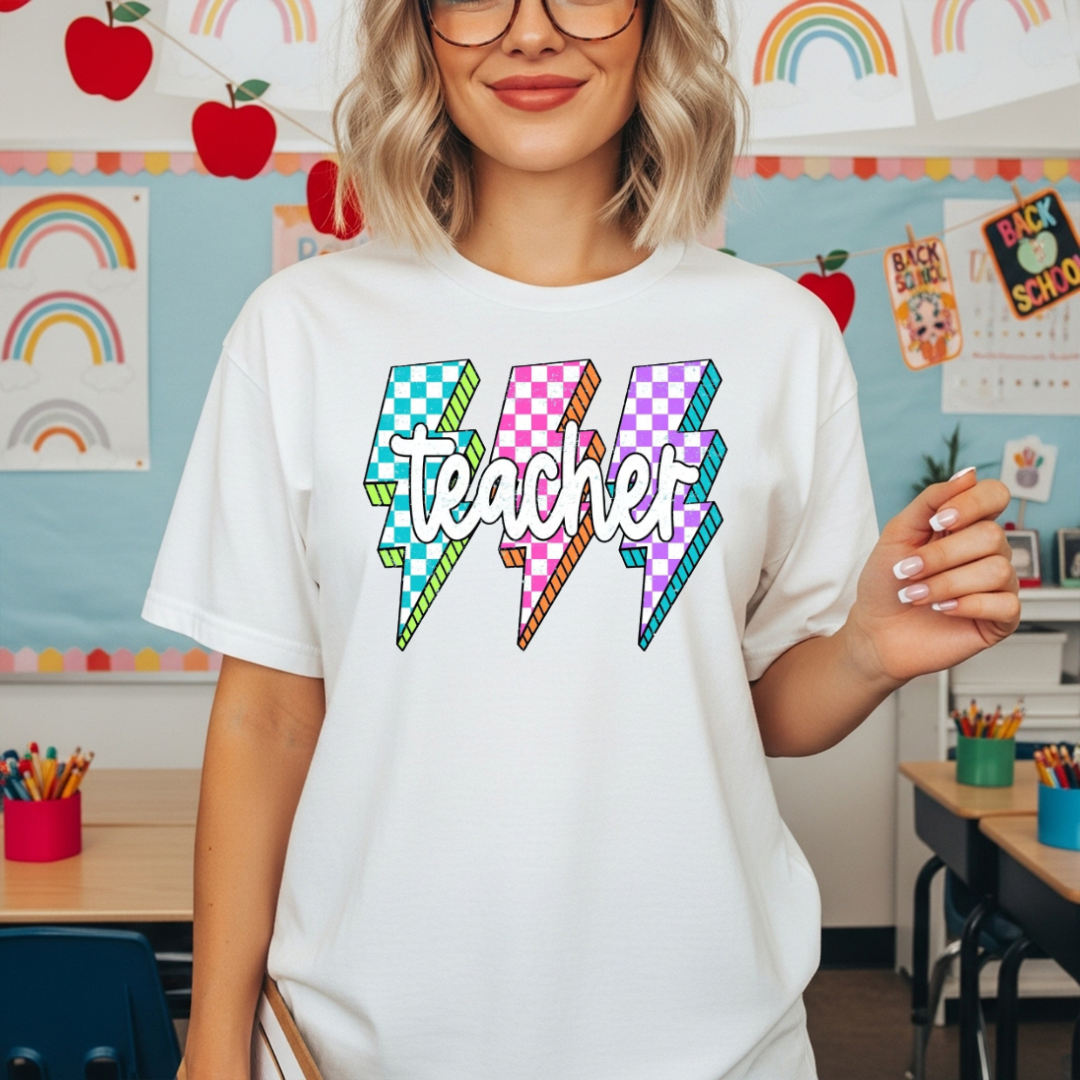 Retro Teacher Lightning Bolt T-Shirt or Sweatshirt | Colorful Teacher Shirt