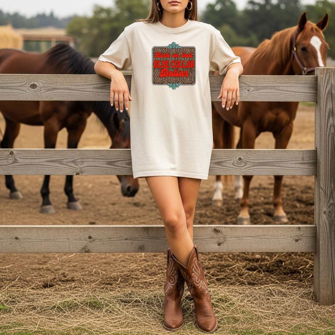 Livin’ on That Blue Collar Dollar Western Comfort Colors T-Shirt