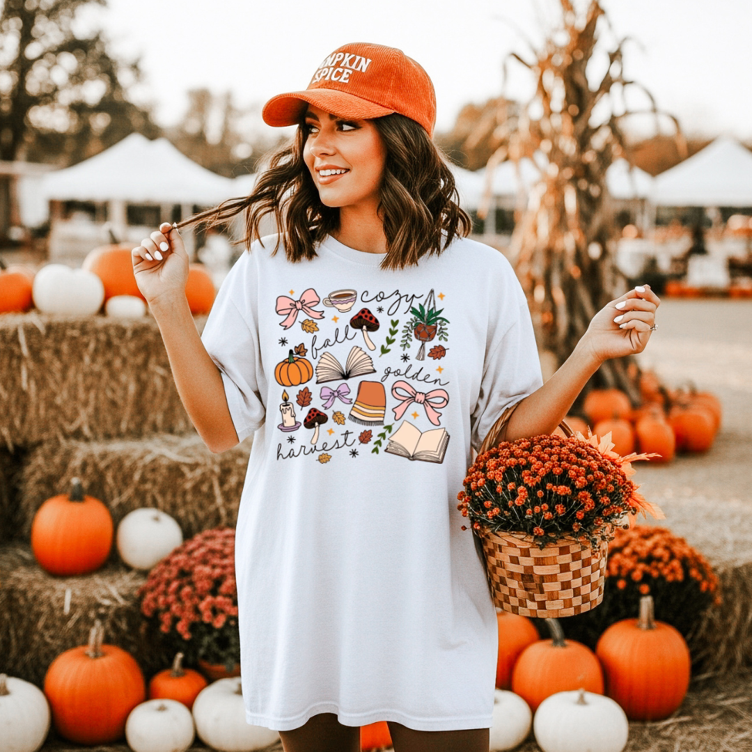 Cozy Fall Favorites T-Shirt or Sweatshirt | Cute Girly Fall Graphic