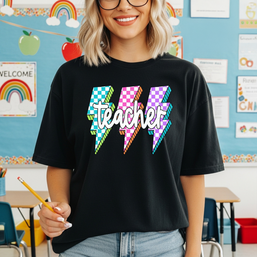 Retro Teacher Lightning Bolt T-Shirt or Sweatshirt | Colorful Teacher Shirt