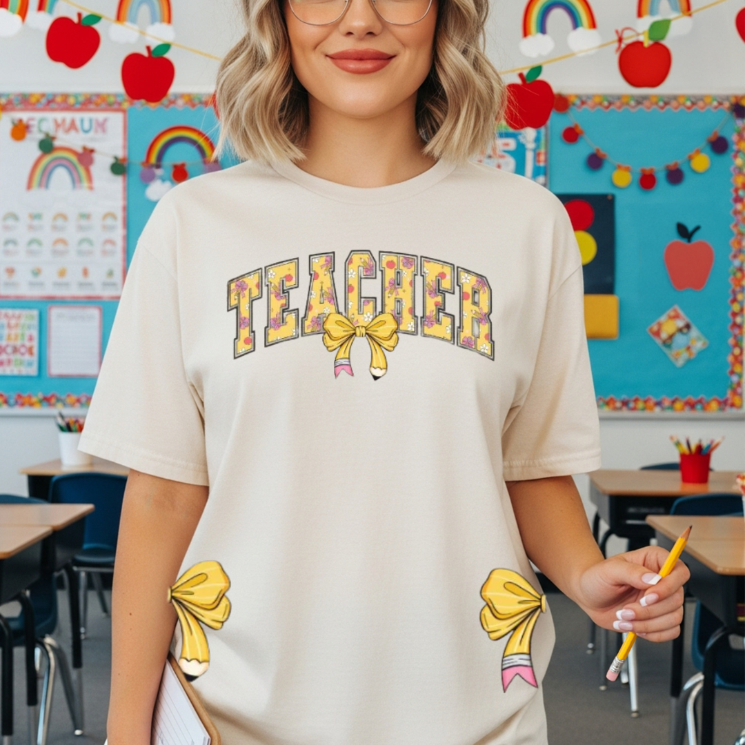Teacher Pencil Bow T-Shirt or Sweatshirt | Cute Teacher Apparel