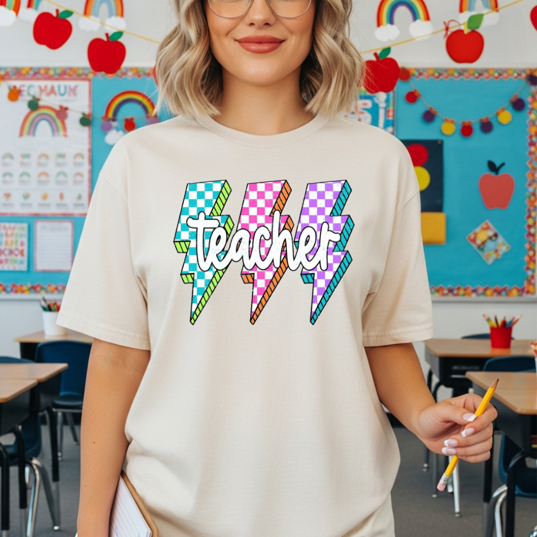Retro Teacher Lightning Bolt T-Shirt or Sweatshirt | Colorful Teacher Shirt