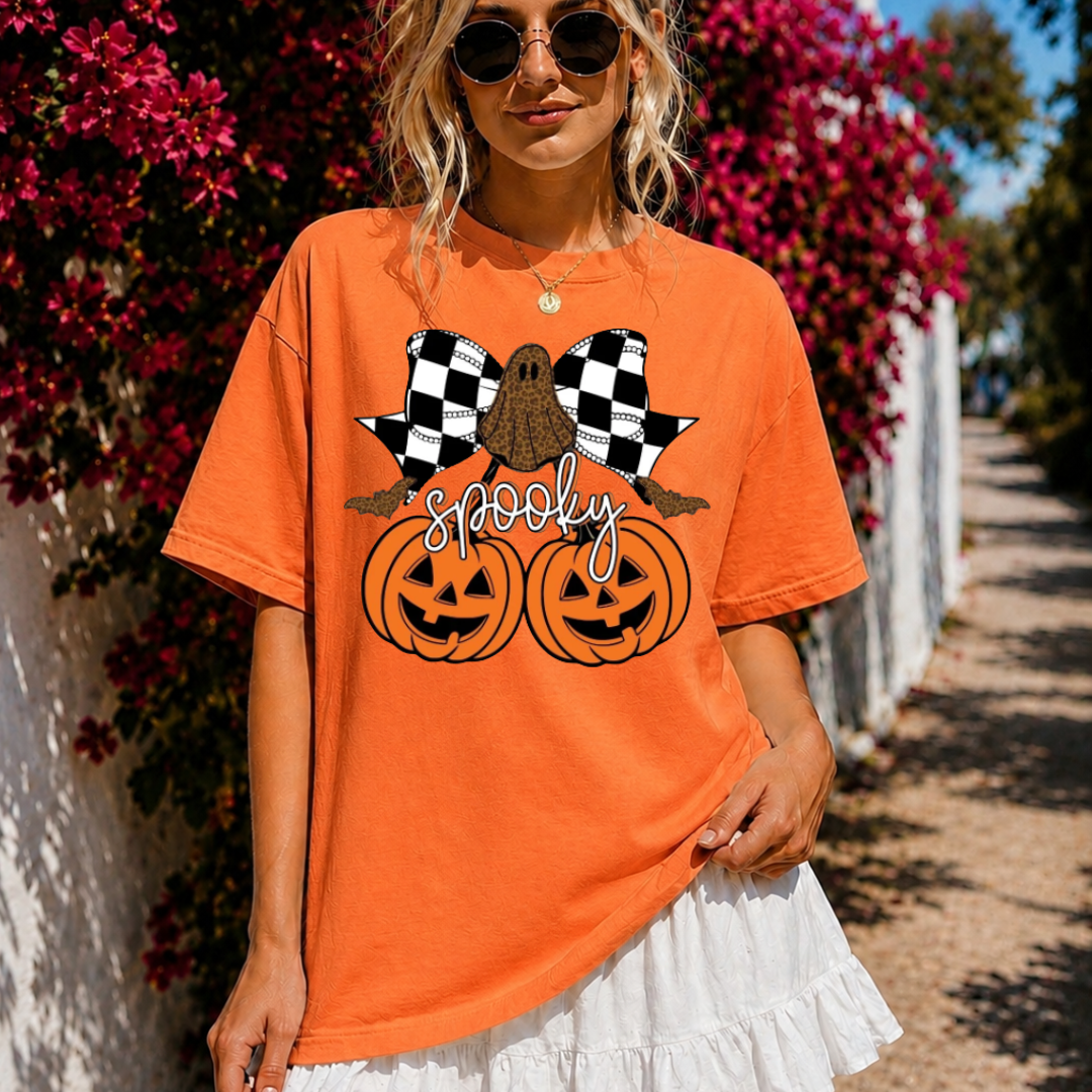 Spooky Pumpkin Bow T-Shirt or Sweatshirt | Halloween Graphic Shirt