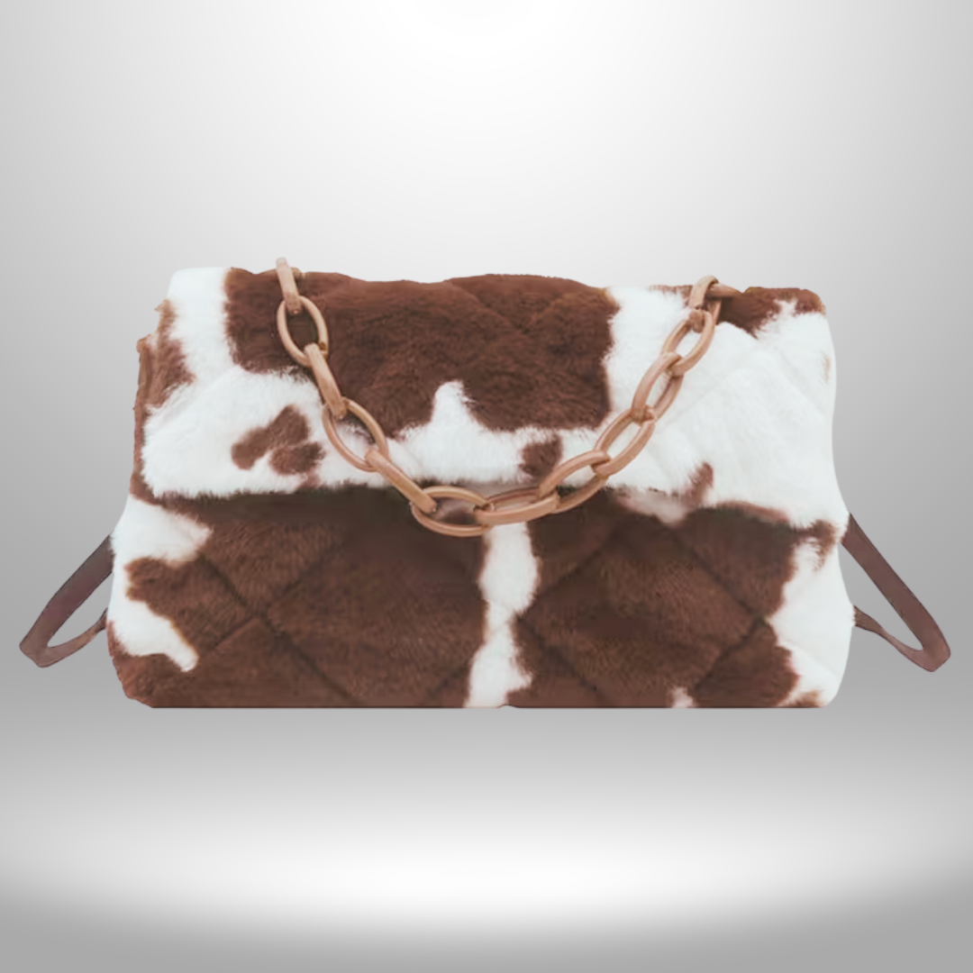 Fuzzy Cow Print Purse