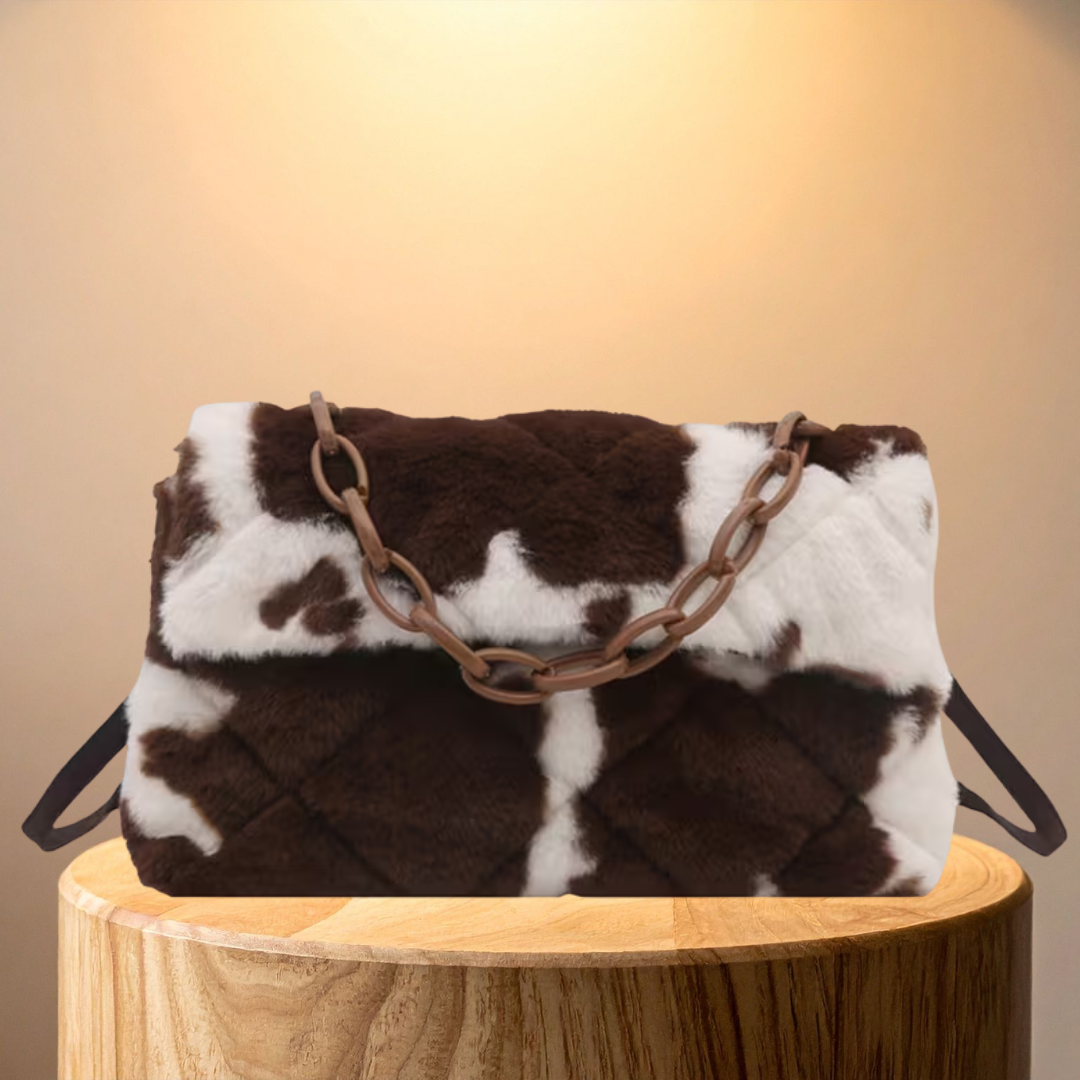 Fuzzy Cow Print Purse