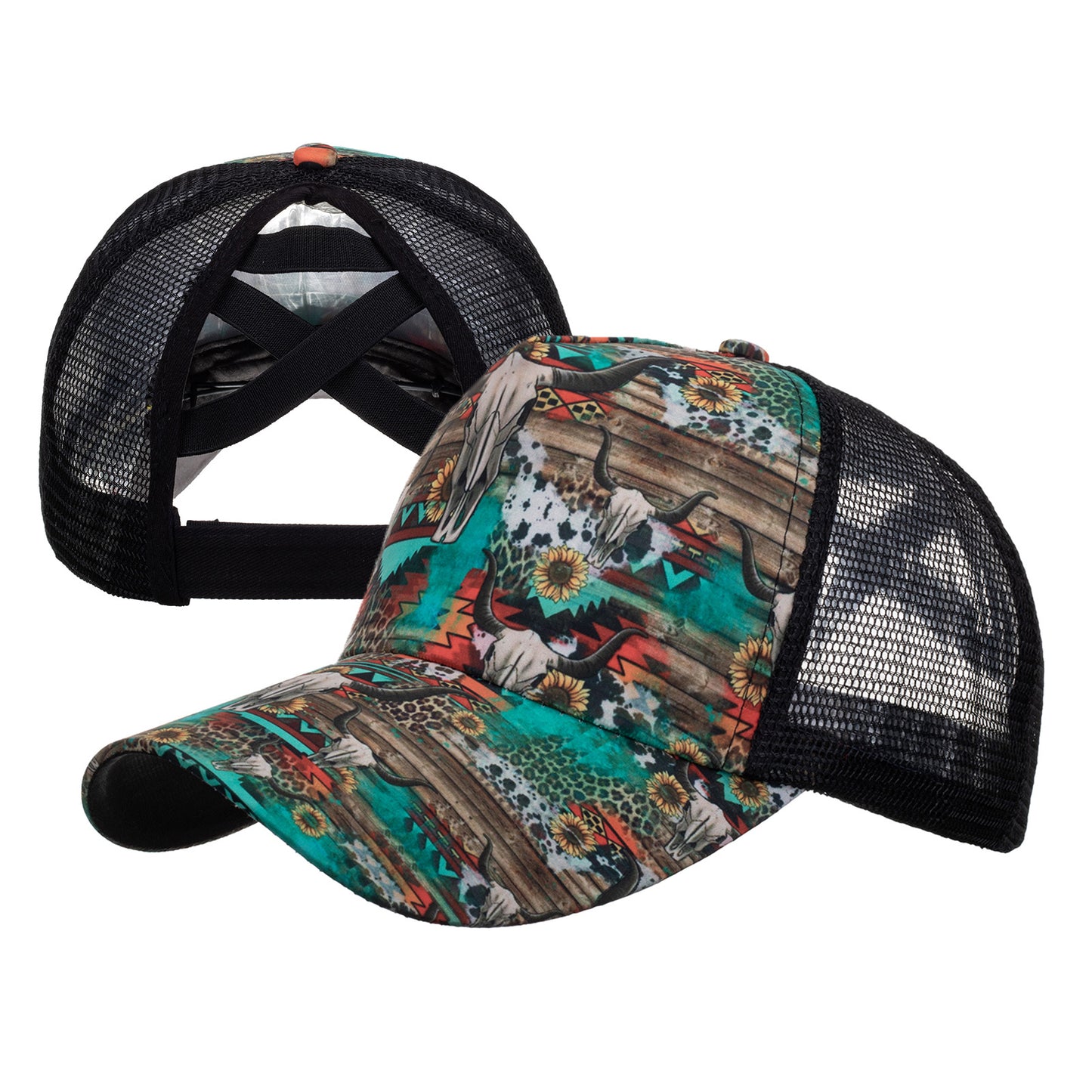 Western Skull Ponytail Trucker Hat