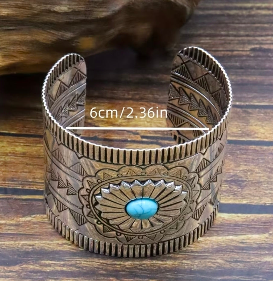 Turquoise Western Statement Cuff Bracelet