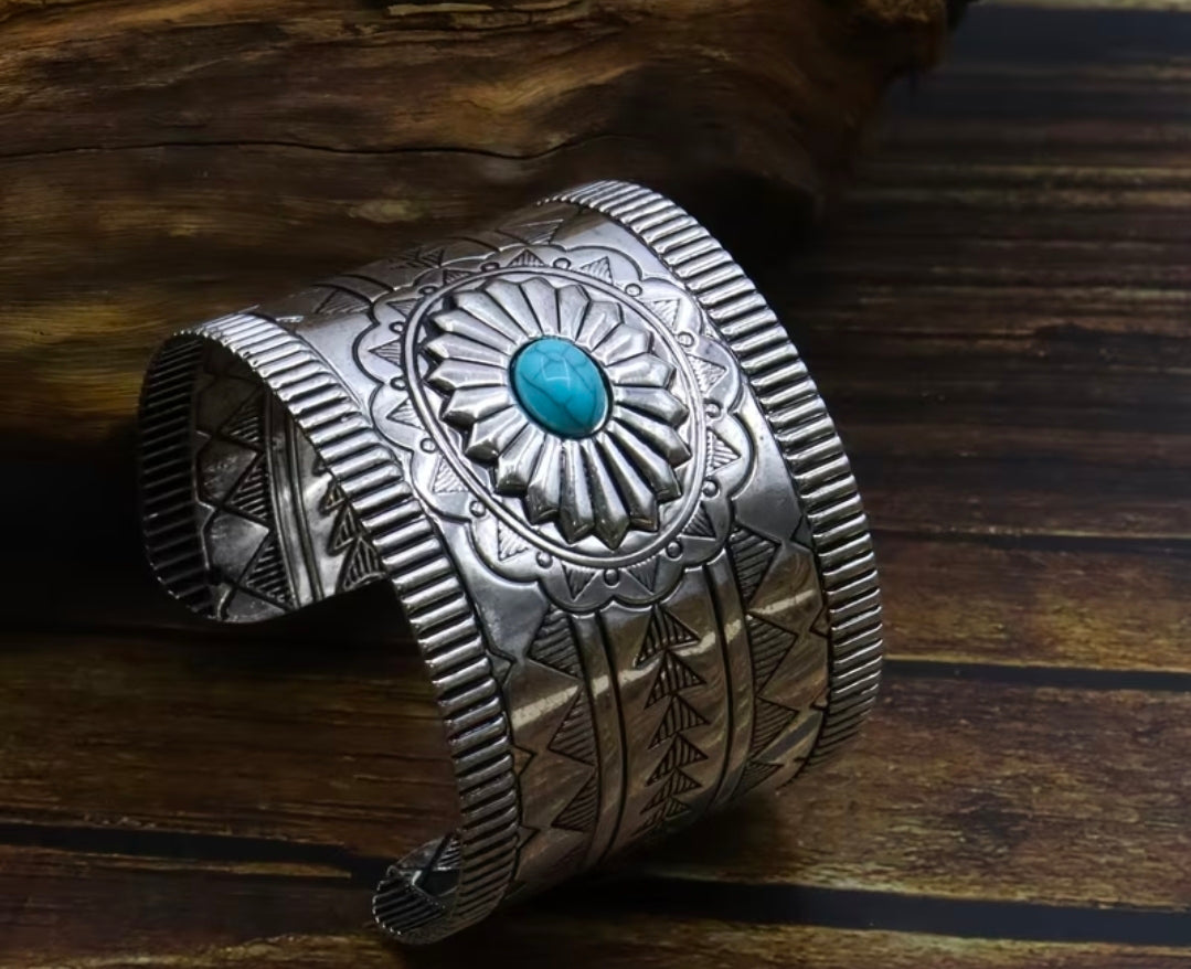 Turquoise Western Statement Cuff Bracelet