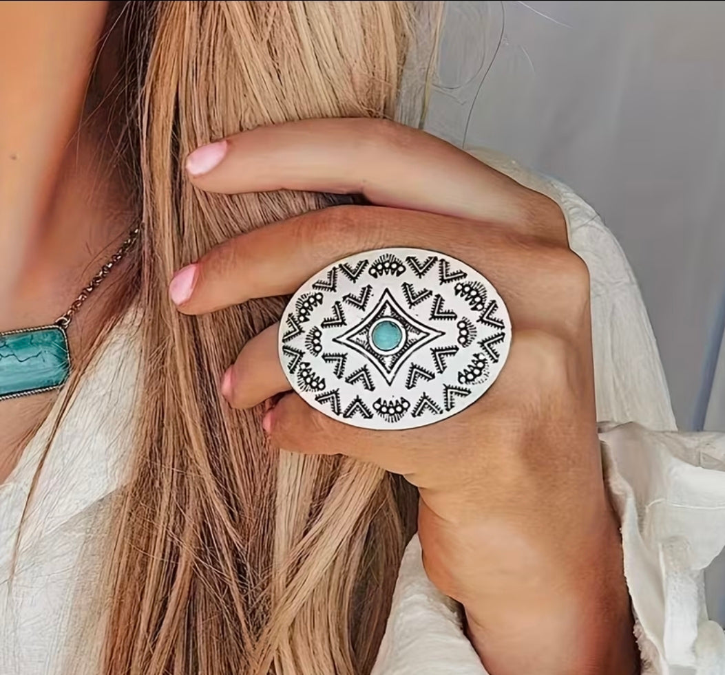 Turquoise Western Concho Adjustable Ring