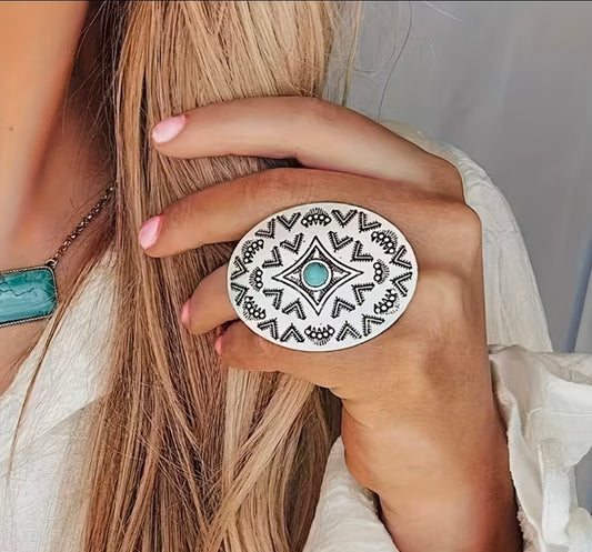 Turquoise Western Concho Adjustable Ring