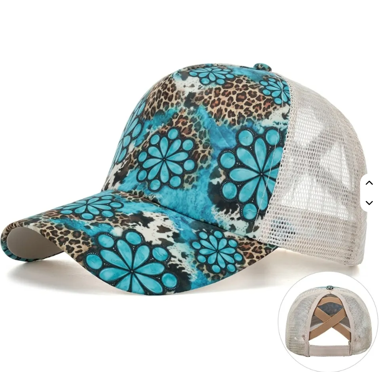 Turquoise Concho Ponytail Trucker Hat