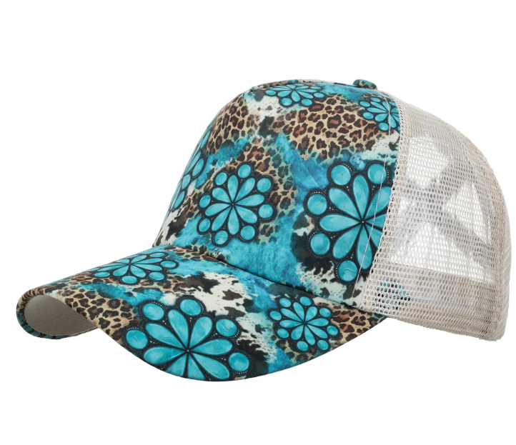 Turquoise Concho Ponytail Trucker Hat