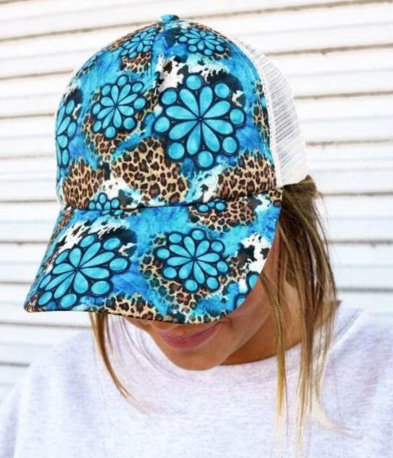 Turquoise Concho Ponytail Trucker Hat