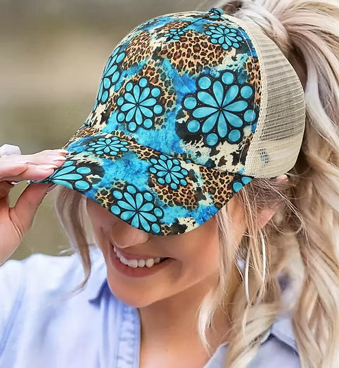 Turquoise Concho Ponytail Trucker Hat