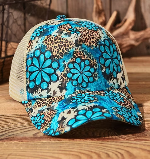 Turquoise Concho Ponytail Trucker Hat