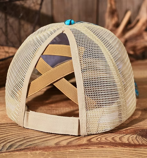 Turquoise Concho Ponytail Trucker Hat