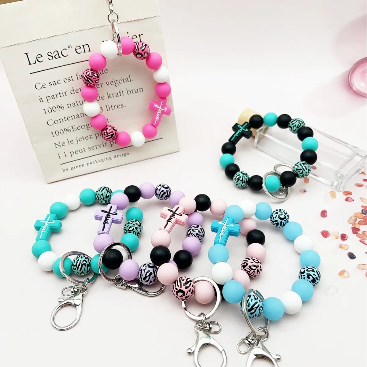 Jesus Beaded Wristlet Keychain