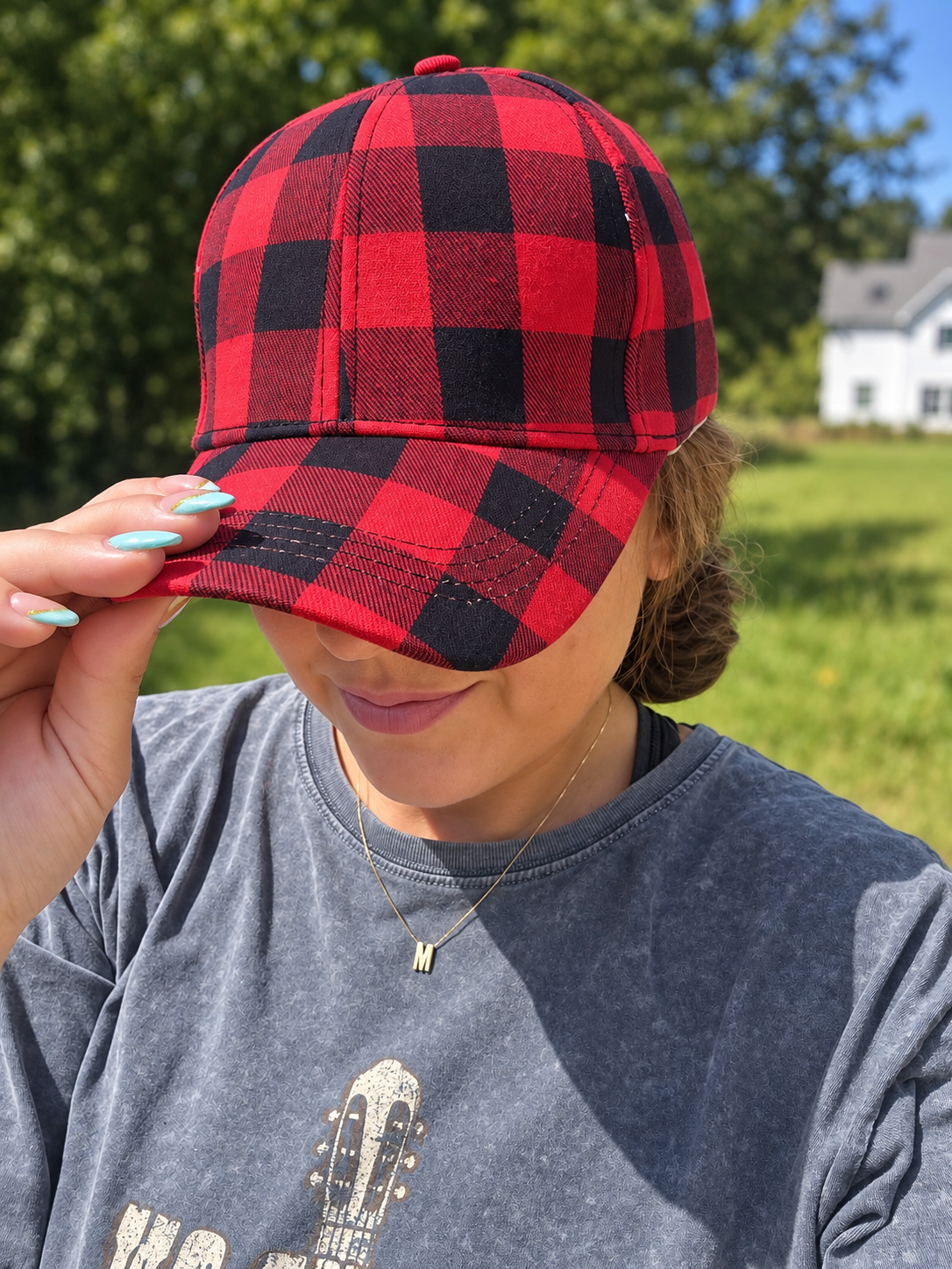 Buffalo Plaid Ponytail Baseball Hat