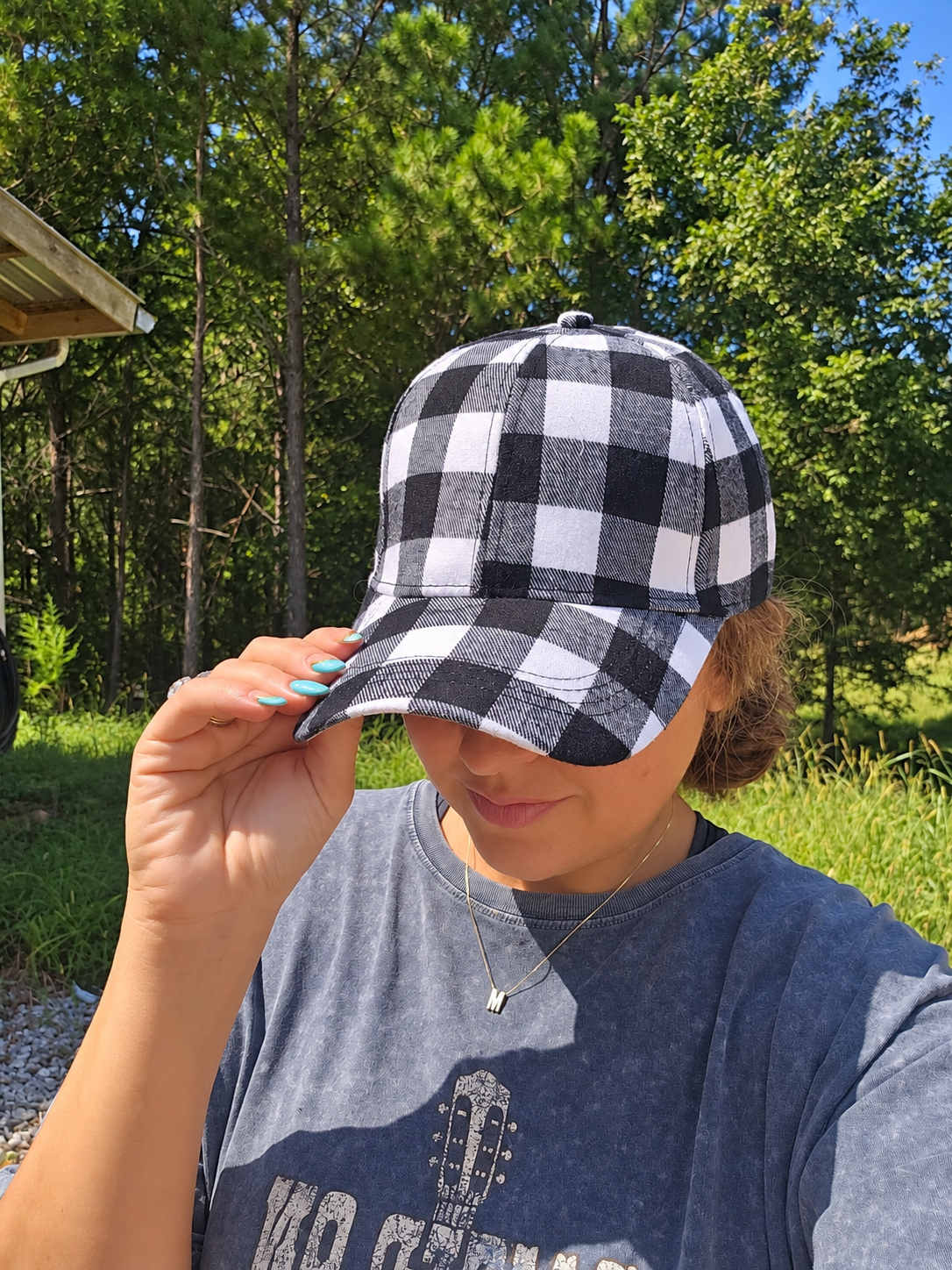 Buffalo Plaid Ponytail Baseball Hat